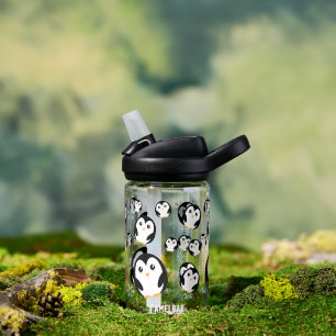 Modern cute pastel penguin gradient pattern water bottle