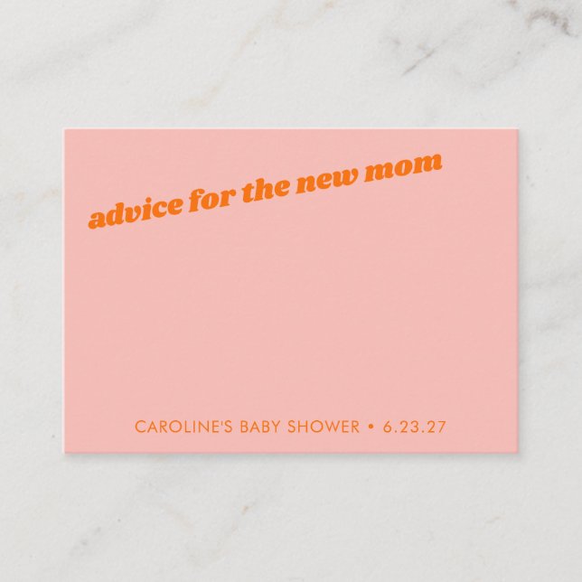 Modern Cute Pastel Pink Orange Baby Shower Books Advice Card (Front)