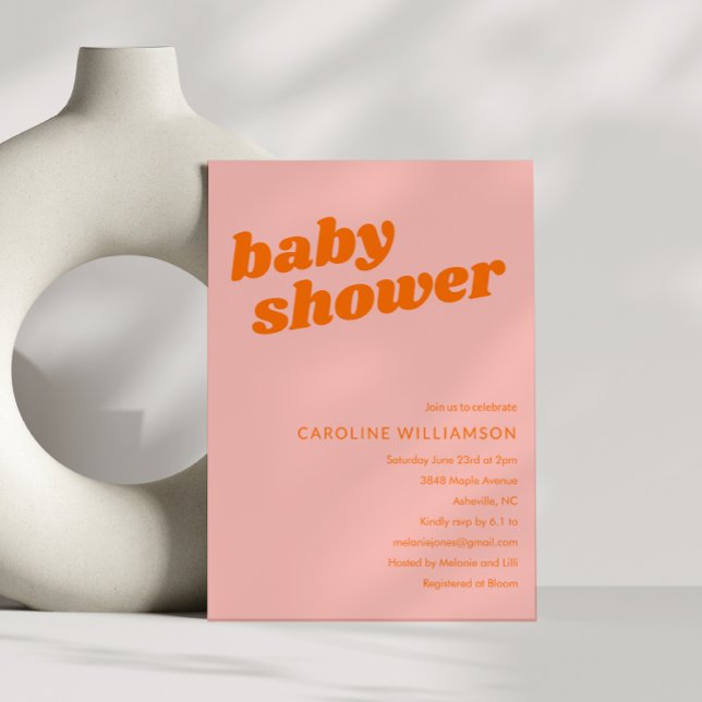 Modern Cute Pastel Pink Orange Retro Baby Shower  Invitation (Creator Uploaded)