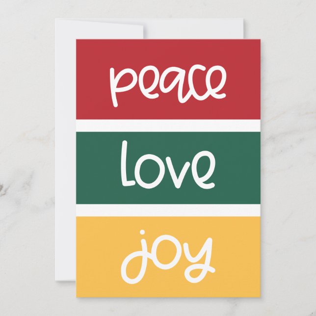 Modern Cute Peace Love Joy Christmas greetings Holiday Card (Front)