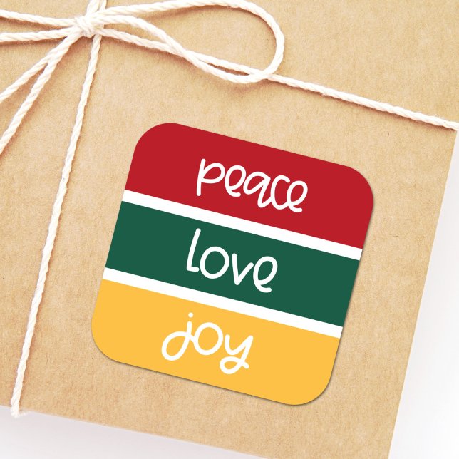 Modern Cute Peace Love Joy Christmas greetings Square Sticker (Creator Uploaded)