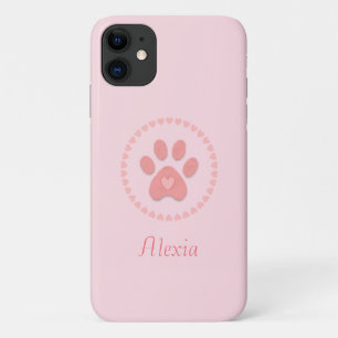 Modern Cute Pet Paw with Hearts on Pink Case-Mate iPhone Case