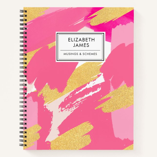 Modern Cute Pink and Gold Glitter Abstract Pattern Notebook (Front)