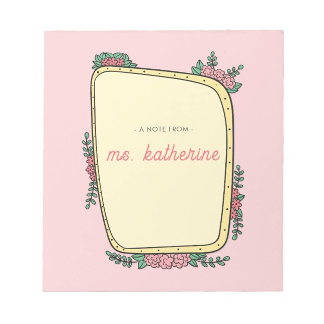Modern Cute Pink Boho Floral Teacher  Notepad (Front)