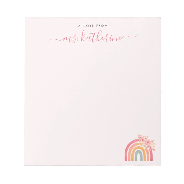 Modern Cute pink boho rainbow with florals  Notepad (Front)