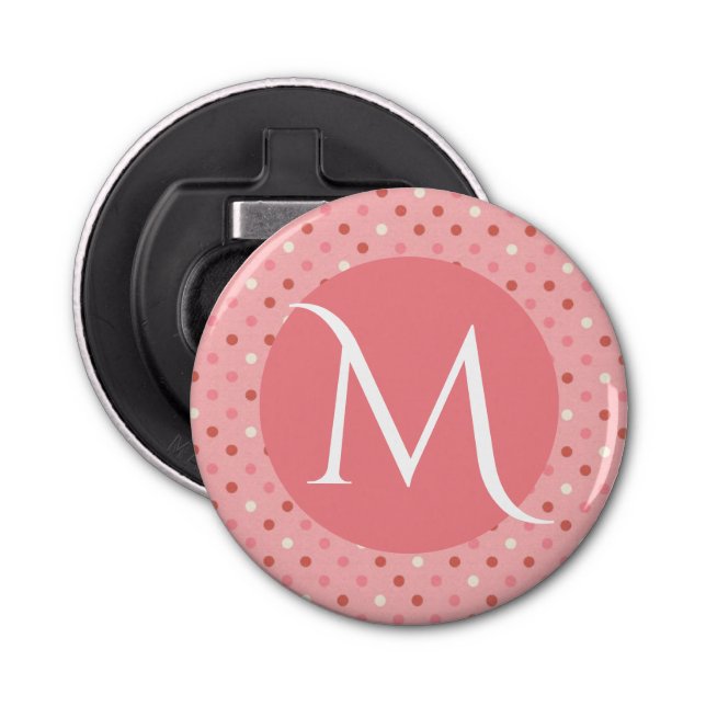 Modern Cute Pink Dotty Monogram Bottle Opener (Front)