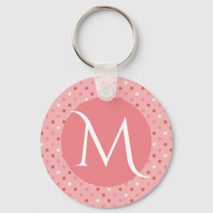 Modern Cute Pink Dotty Monogram Key Ring