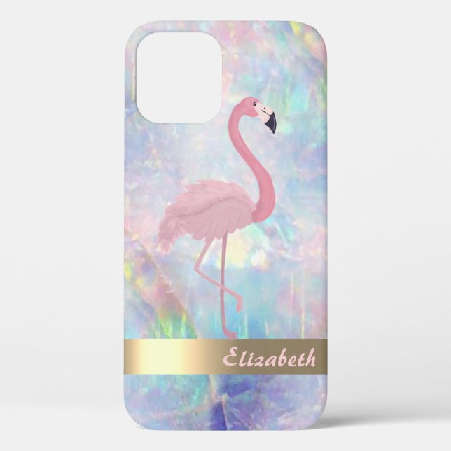 Modern Cute Pink Flamingo Holographic Opal Case-Mate iPhone Case (Back)