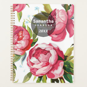 Modern Cute Pink Floral Personalised Name Planner