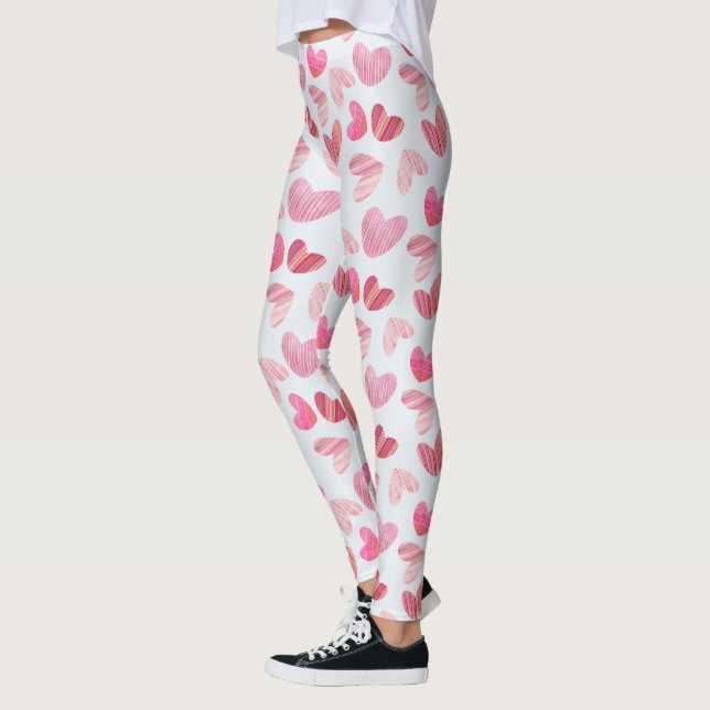 Modern Cute Pink Hearts All Over Pattern Leggings (Left)