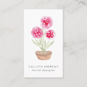 Modern Cute Pink Potted Flower Florist Designer Business Card
