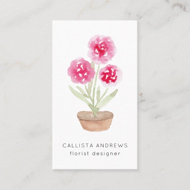 Modern Cute Pink Potted Flower Florist Designer Business Card (Front)