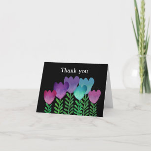 Modern Cute Pink Purple Blue Floral  Thank You Card