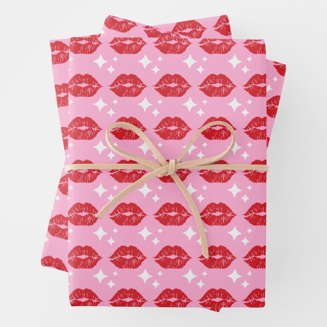 Modern Cute Pink Red Lips Kiss Business Shop Wrapping Paper Sheet (In situ)