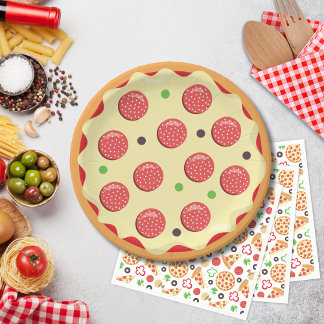 Modern Cute Pizza Pie Birthday Pizza Party  Paper Plate