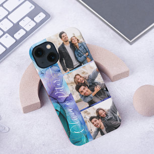 Modern cute Purple couple names 3 photos custom iPhone 13 Case