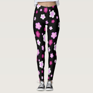 Modern cute purple  pink flower pattern Gift Leggings