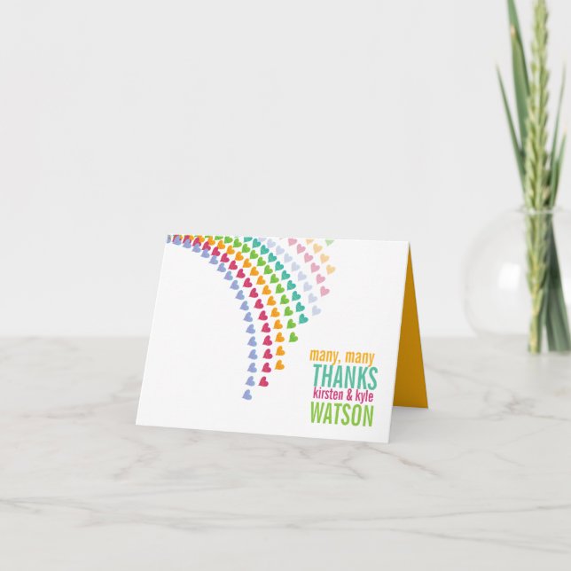 Modern Cute Rainbow Heart Sprinkles Thank You Card (Front)