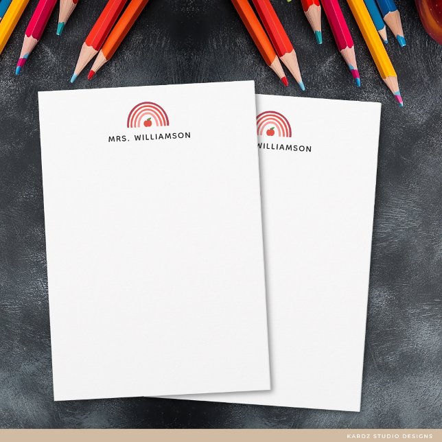Modern Cute Rainbow Teacher Name Note Card (The front of the note card is shown in 3.5 x 5 inches. Add teacher´s name and choose paper + size.)