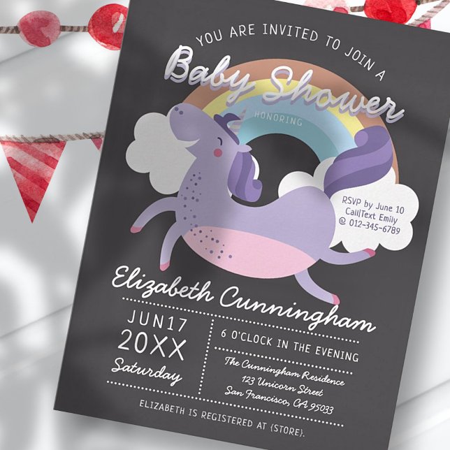 Modern Cute Rainbow Unicorn Baby Shower Invitation Postcard (Creator Uploaded)