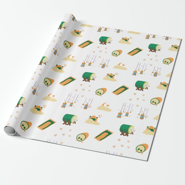 Modern Cute Ramadan Eid Mubarak White Wrapping Paper (Unrolled)