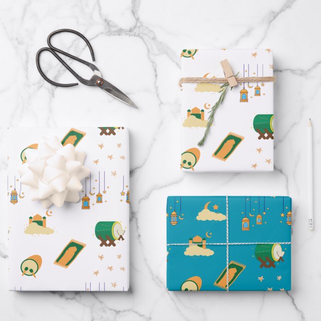 Modern Cute Ramadan Eid Mubarak  Wrapping Paper Sheet (Front)