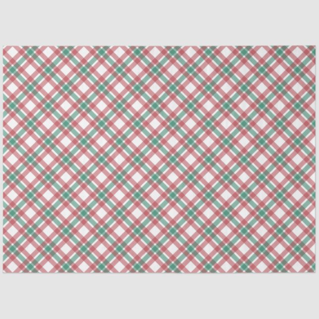 Modern Cute Red and Green Plaid Glitter Christmas Tissue Paper (Front)