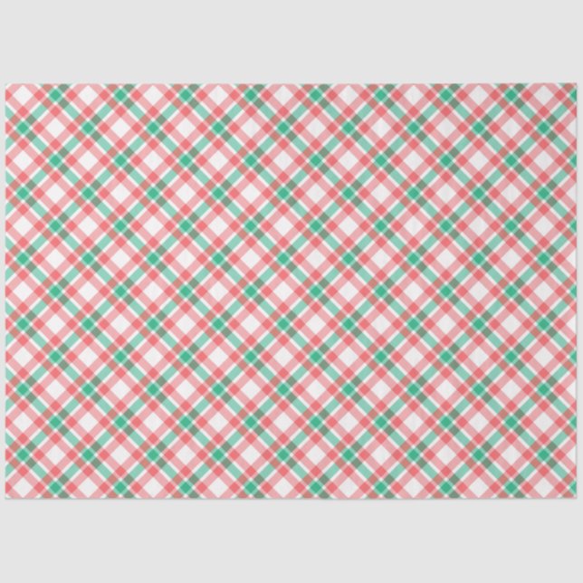 Modern Cute Red and Green Plaid Glitter Christmas Tissue Paper (Front)