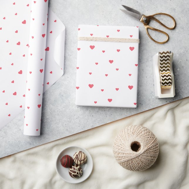 Modern Cute Red Hearts Pattern Wrapping Paper (Crafts)