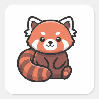 Modern Cute Red Panda – Playful Animal Illustratio Square Sticker