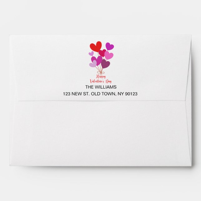 Modern Cute Red Pink Happy Valentine's Day Hearts Envelope (Back (Top Flap))