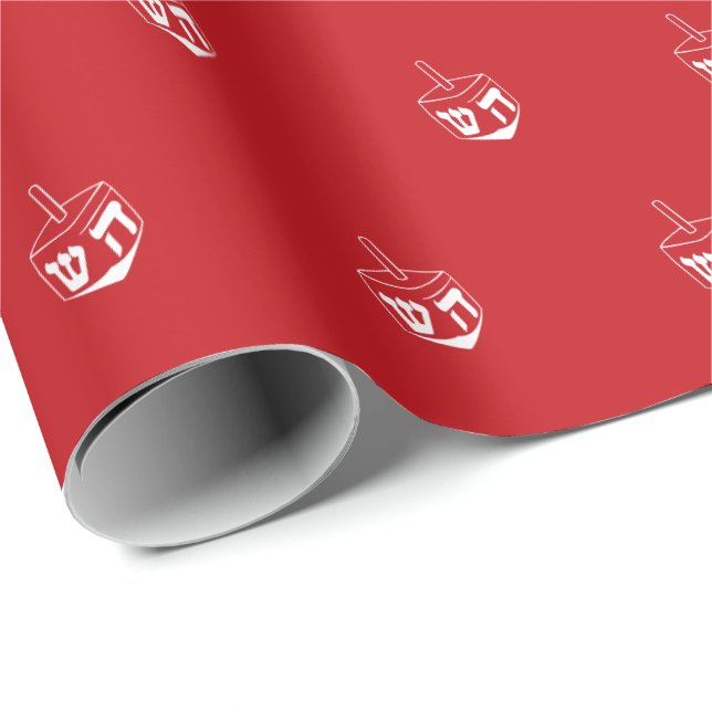 Modern cute red white Dreidel pattern Hanukkah Wrapping Paper (Roll Corner)