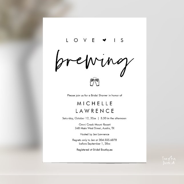 Modern Cute Romantic Beer Party Bridal Shower Invitation (Beer Party Bridal Shower, Love is brewing Invitation card modern romance black white)