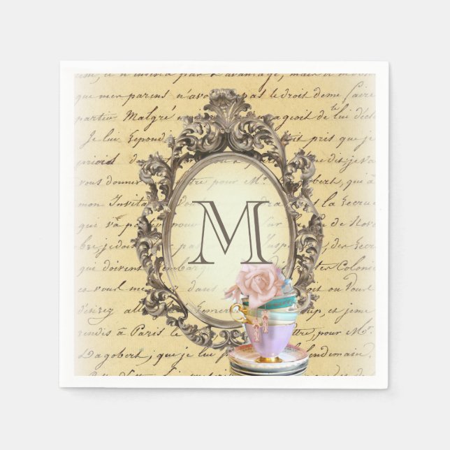 modern cute romantic girly vintage party monogram napkin (Front)