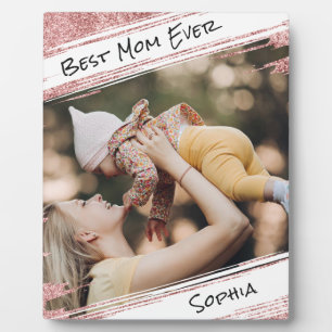 Modern Cute Rose Gold Glitter Photo Best Mum Ever Plaque