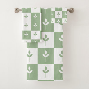 Modern Cute sage green and white leaf pattern Bath Towel Set