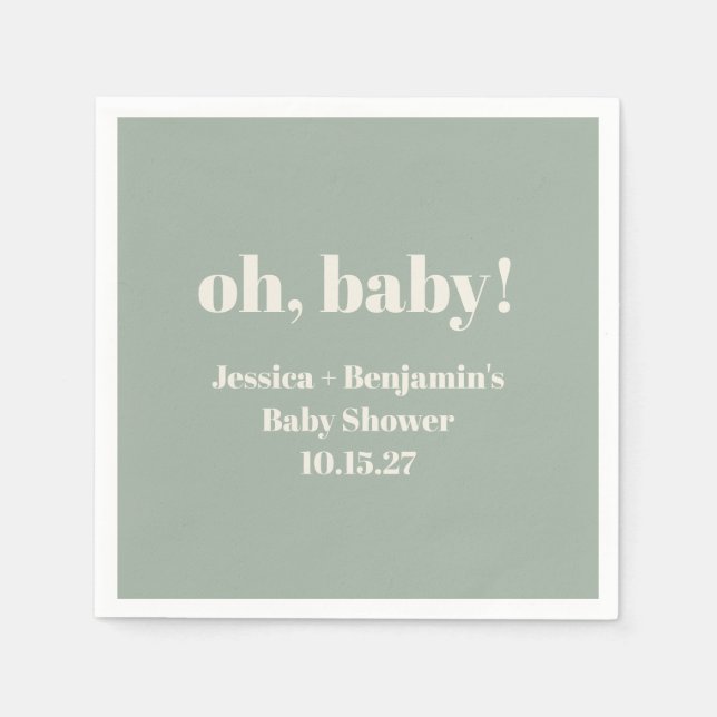 Modern Cute Sage Green Baby Shower Custom Name Napkin (Front)