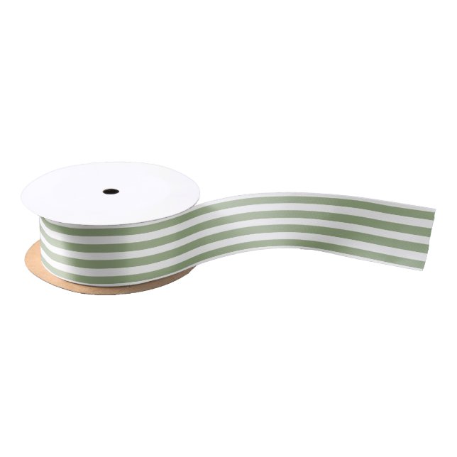 Modern Cute Sage Green Stripes Holiday Satin Ribbon (Spool)