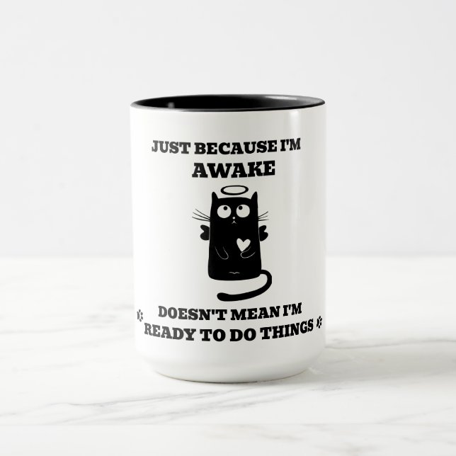 Modern Cute Saint Black Cat Mug (Center)