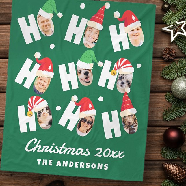 Modern Cute Santa Hats Nine Family Photos Fleece Blanket (Creator Uploaded)