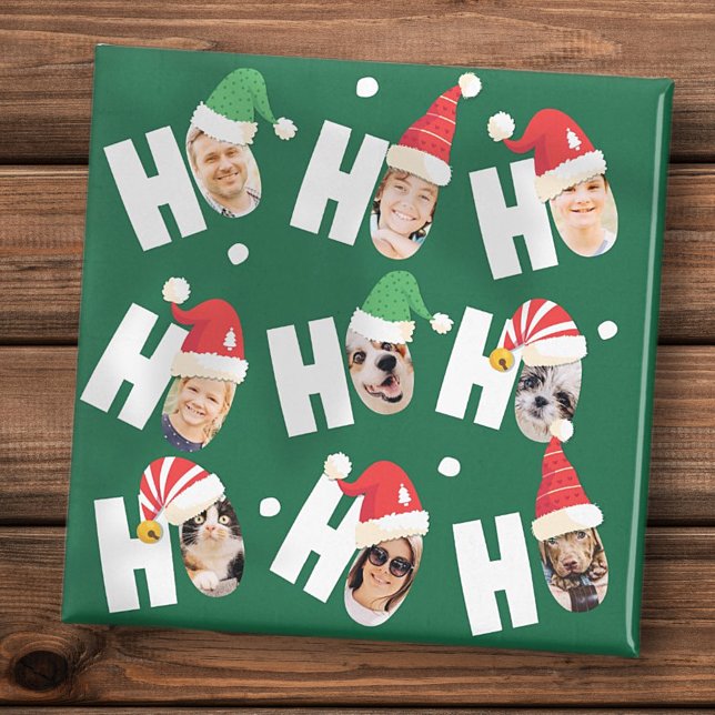 Modern Cute Santa Hats Nine Family Photos Magnet (Creator Uploaded)