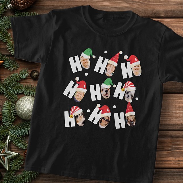 Modern Cute Santa Hats Nine Family Photos T-Shirt (Creator Uploaded)