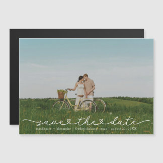 Modern Cute Script Photo Save The Date Card Magnet