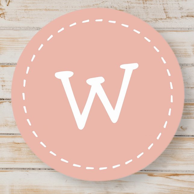 Modern Cute Simple Stitch Custom Monogram Classic Round Sticker (Creator Uploaded)