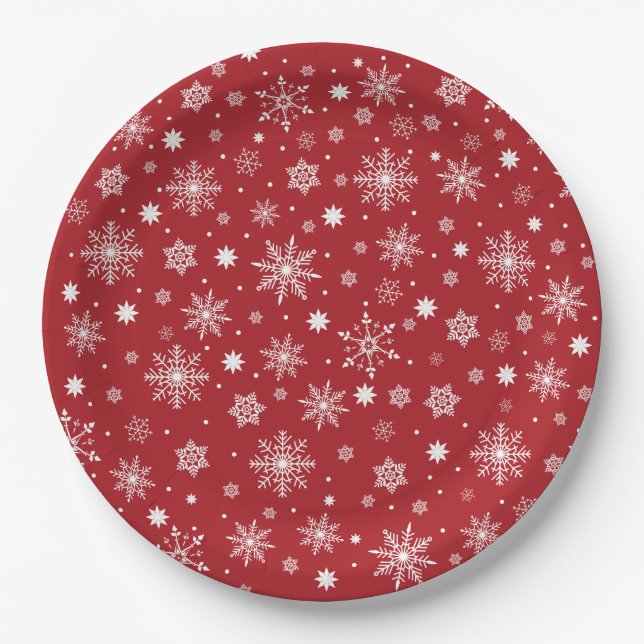 Modern Cute snowflakes pattern   Paper Plate (Front)