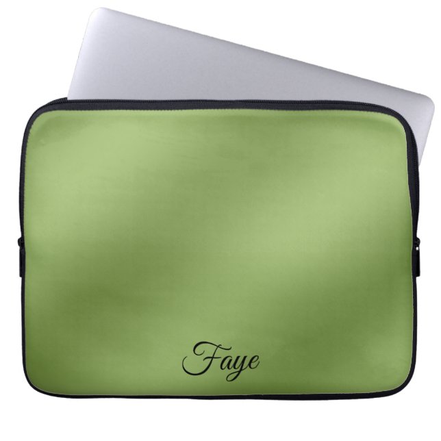 Modern cute Solid Green gradient Wave pattern Laptop Sleeve (Front)