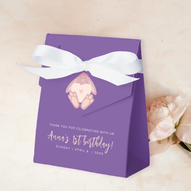 Modern Cute Some Bunny 1st Bday Purple Pastel Pink Favour Box (Creator Uploaded)