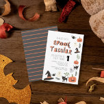 Modern Cute Spooktacular Halloween Birthday Invitation<br><div class="desc">A modern and cute Halloween themed birthday party featuring hand-drawn witch hat,  black cat,  cute ghosts,  spiders and pumpkin ensembles with dark grey and orange stripes.</div>