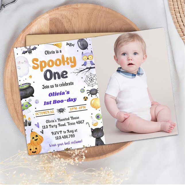 Modern Cute Spooky One Halloween 1st Birthday  Invitation (Creator Uploaded)