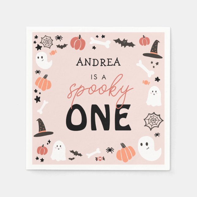 Modern Cute Spooky One Halloween First Birthday Napkin (Front)